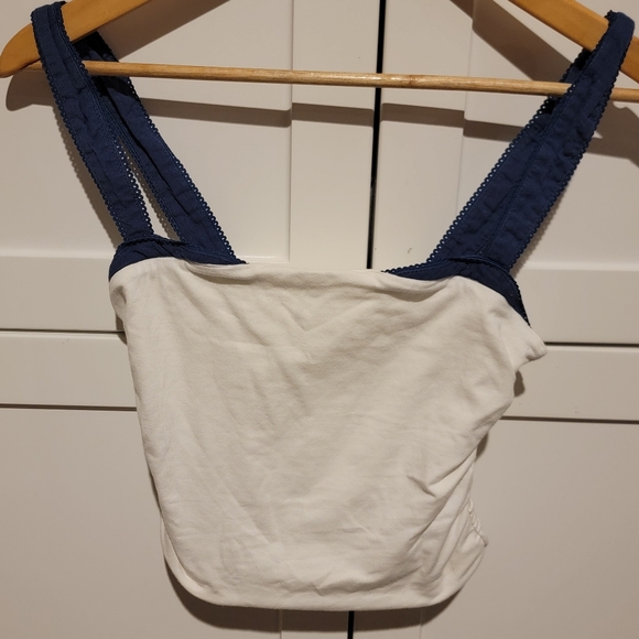 Free People 2 Tone Tank Top White Navy XS - Picture 2 of 5